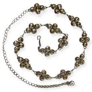 Crystal chain belt, large round amber stones set in silver, One Size Fits Most